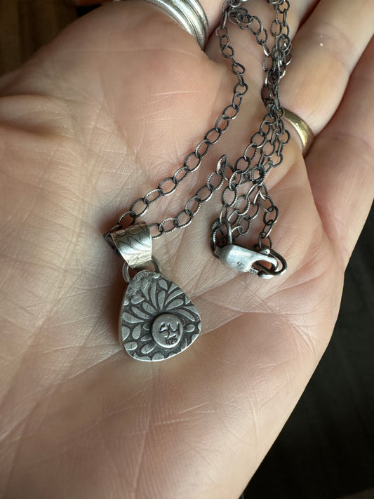 Number Eight Turquoise Pendant, Patterned Sterling Silver