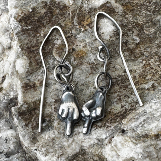 The Bird, Middle Finger Earrings, Sterling Silver