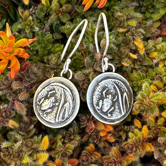 Pond Frog Earrings, Sterling Silver