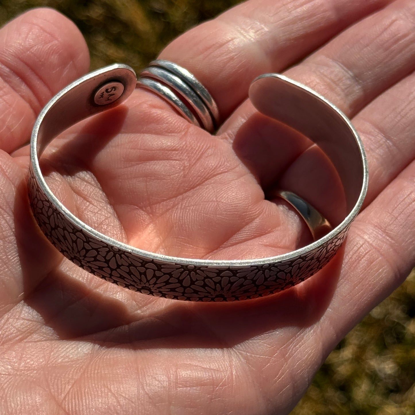 Mandala Patterned Sterling Silver Cuff Bracelet
