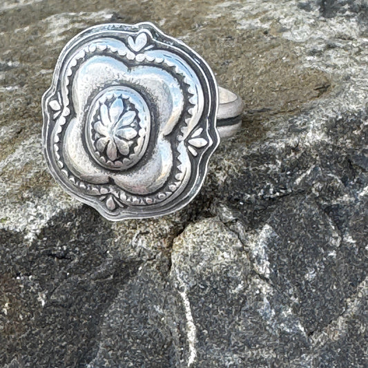 Southwest Design Sterling Silver Ring or Scarf Slide, Size 8.75 US