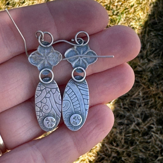 Pink Conch Shell Dangle Earrings with Flower Accent