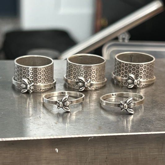 Honey Bee Ring, Solid Sterling Silver