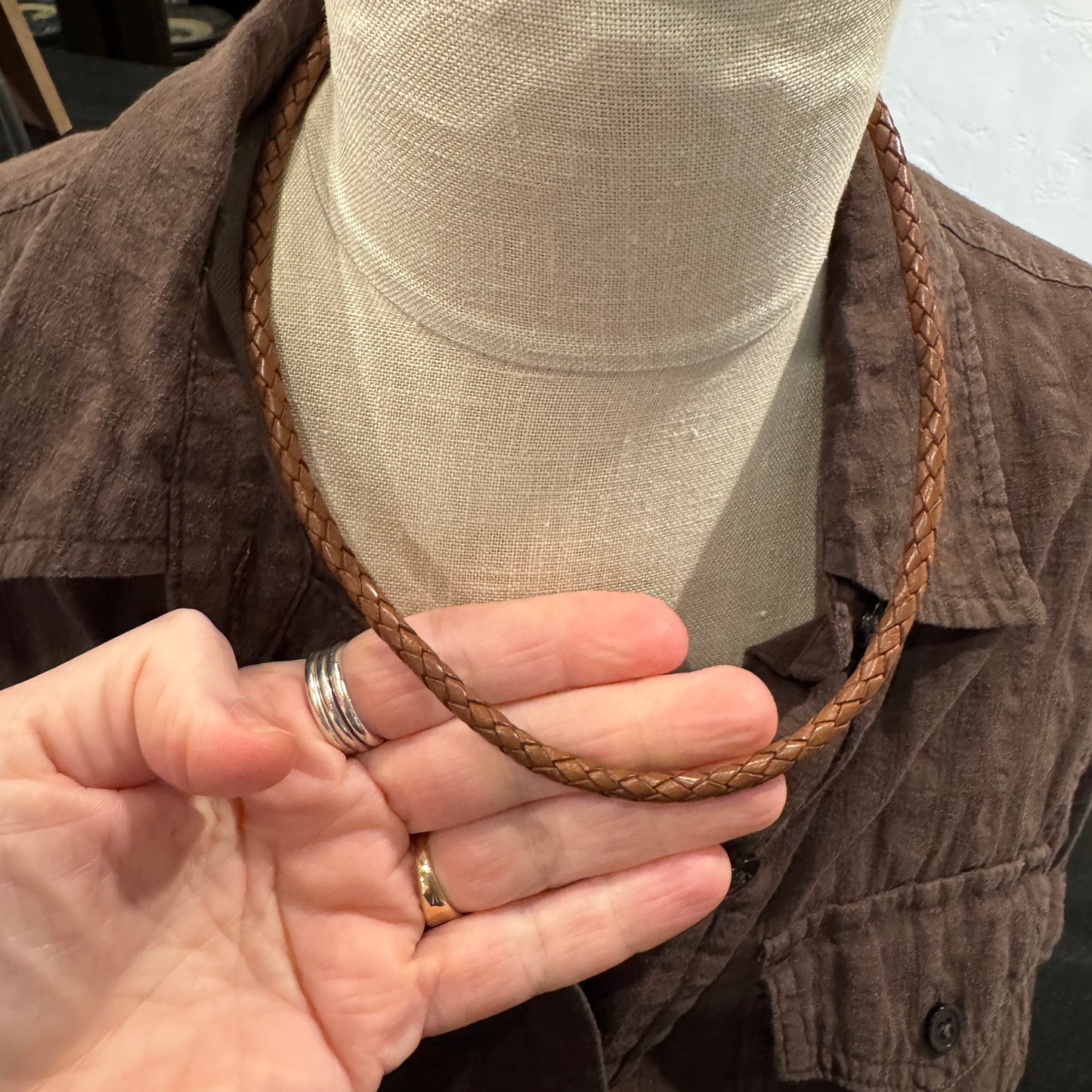 Light Brown Leather Cord Necklace with Sterling Clasp
