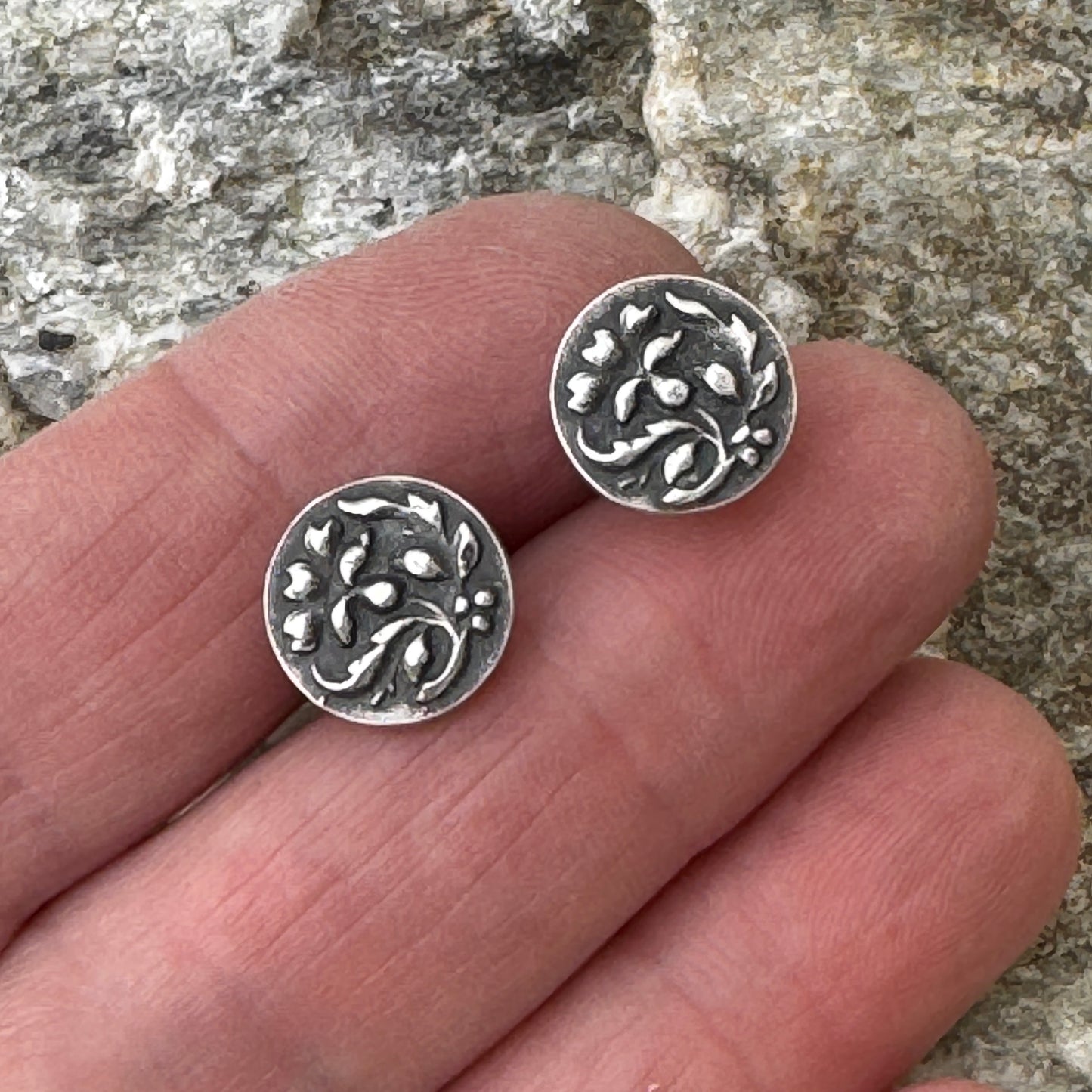 Solid Sterling Silver Floral Post Earrings