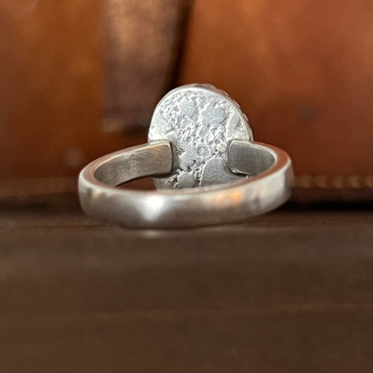 Rose Cut Hessonite Garnet Ring on Thick Sterling Silver Band Size 6