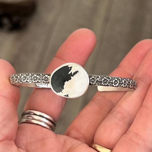 White Buffalo Cuff, Silver Flower Cuff Band