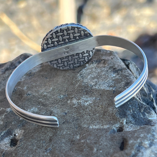 Round Green Turquoise Cuff Bracelet, Sterling Silver Triple Band