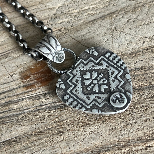 Orange Spiny Oyster Heart Pendant with Thick Rolo Chain, Modern Southwest Style