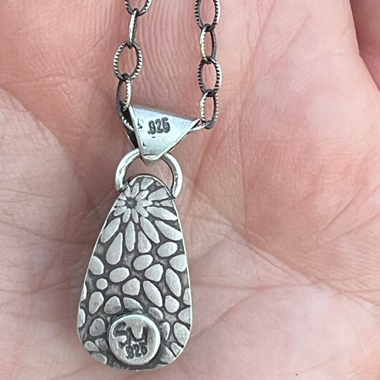 Olive Green Bamboo Mountain Turquoise Necklace, Sterling Silver Teardrop Pendant