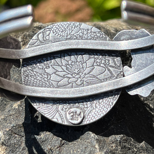 Big Turquoise Stone Cuff with Koi Fish Design