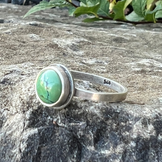 Green Turquoise Ring, Sterling Silver Stackable Ring Size 7.25 US