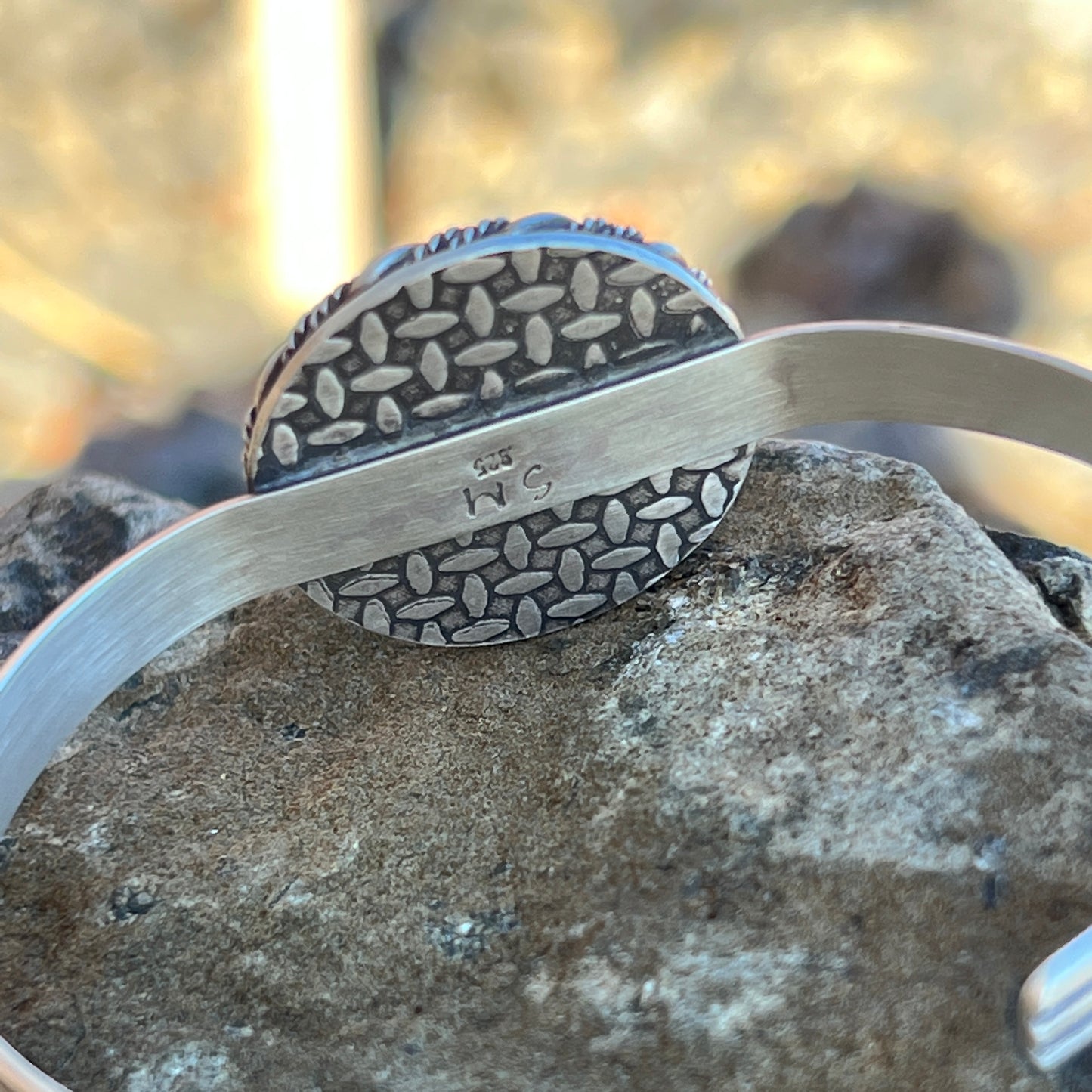 Round Green Turquoise Cuff Bracelet, Sterling Silver Triple Band