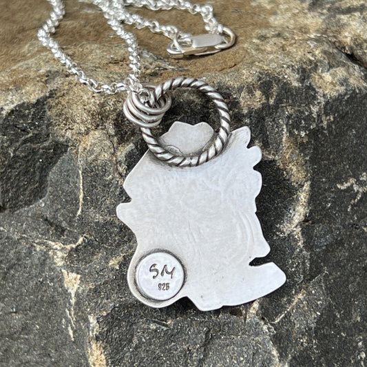 Cowgirl Boot Necklace on Sterling Silver with Royston Turquoise Stone Setting