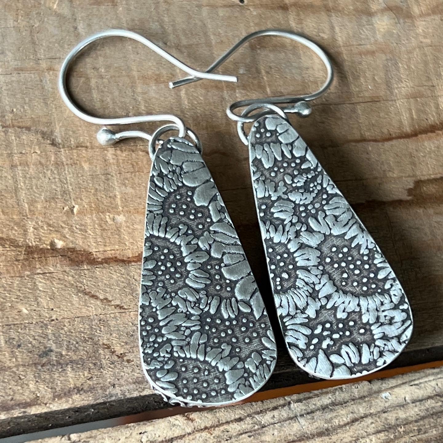 High Grade Campitos Turquoise Teardrop Earrings, Sunflower Patterned Backs