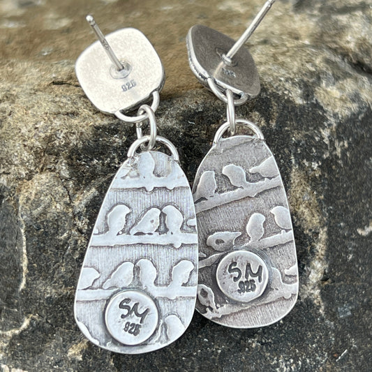 Kingman Turquoise Stud Earrings with Sapphires, Sterling Silver