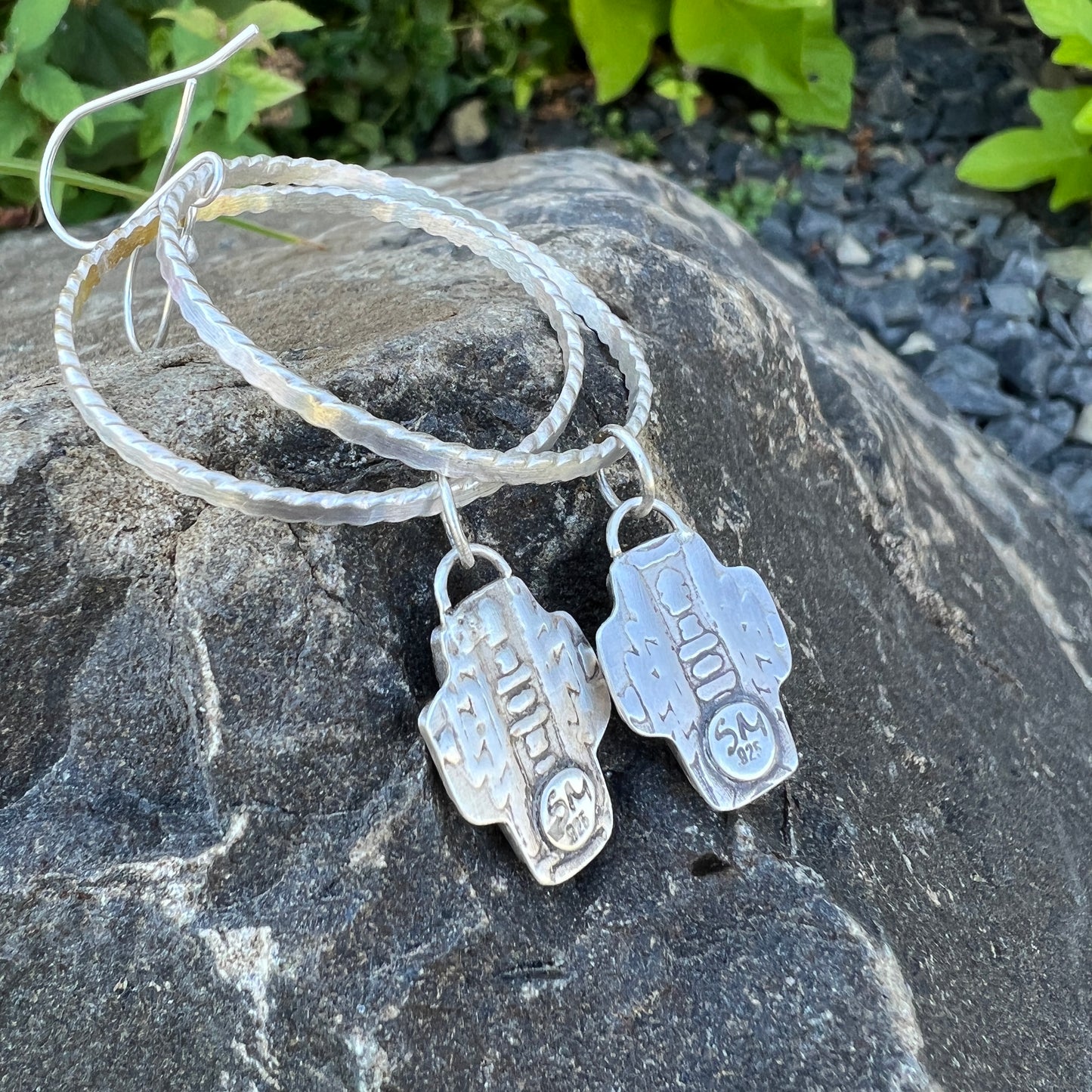 Lapis Lazuli Cross Dangle Hoop Earrings, Sterling Silver