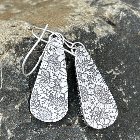 High Grade Campitos Turquoise Teardrop Earrings, Sunflower Patterned Backs