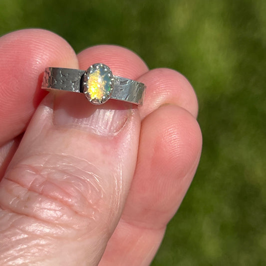 Ethiopian Welo Opal Ring on Decorative Band Size 6.25 US