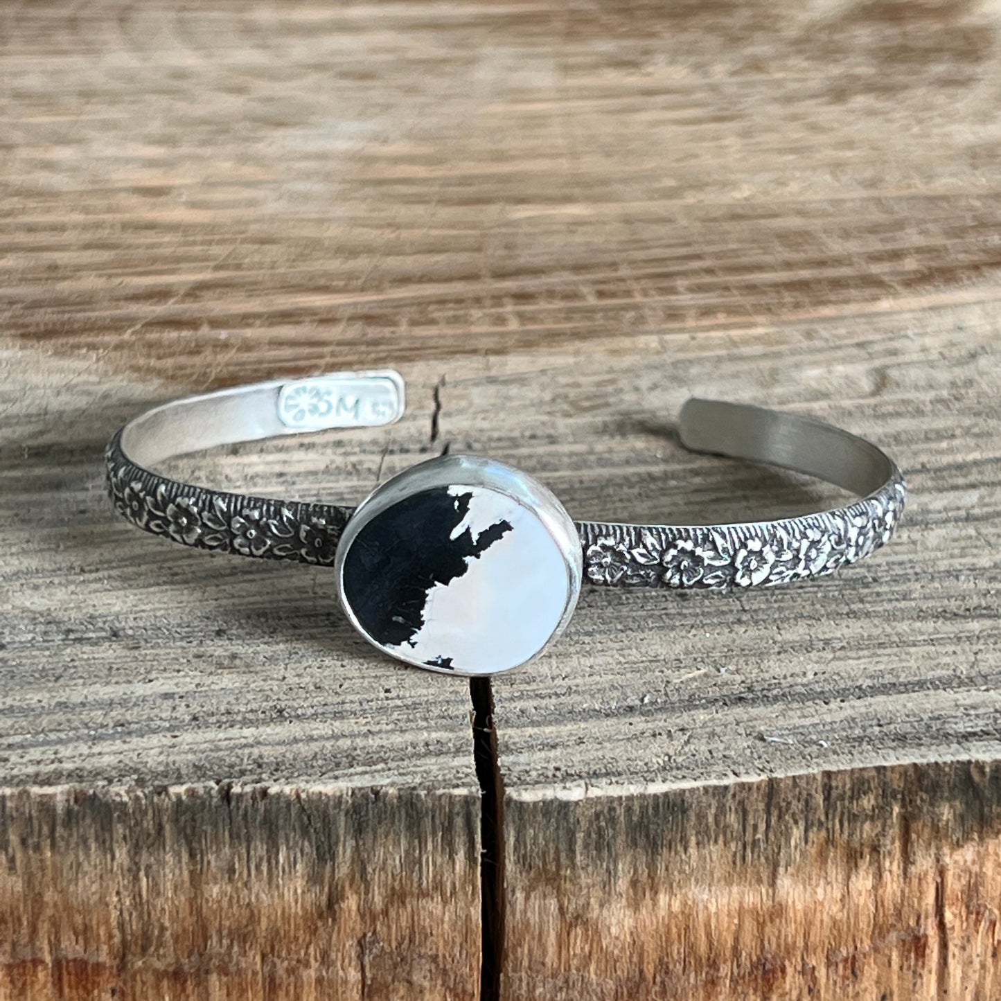 White Buffalo Cuff, Silver Flower Cuff Band
