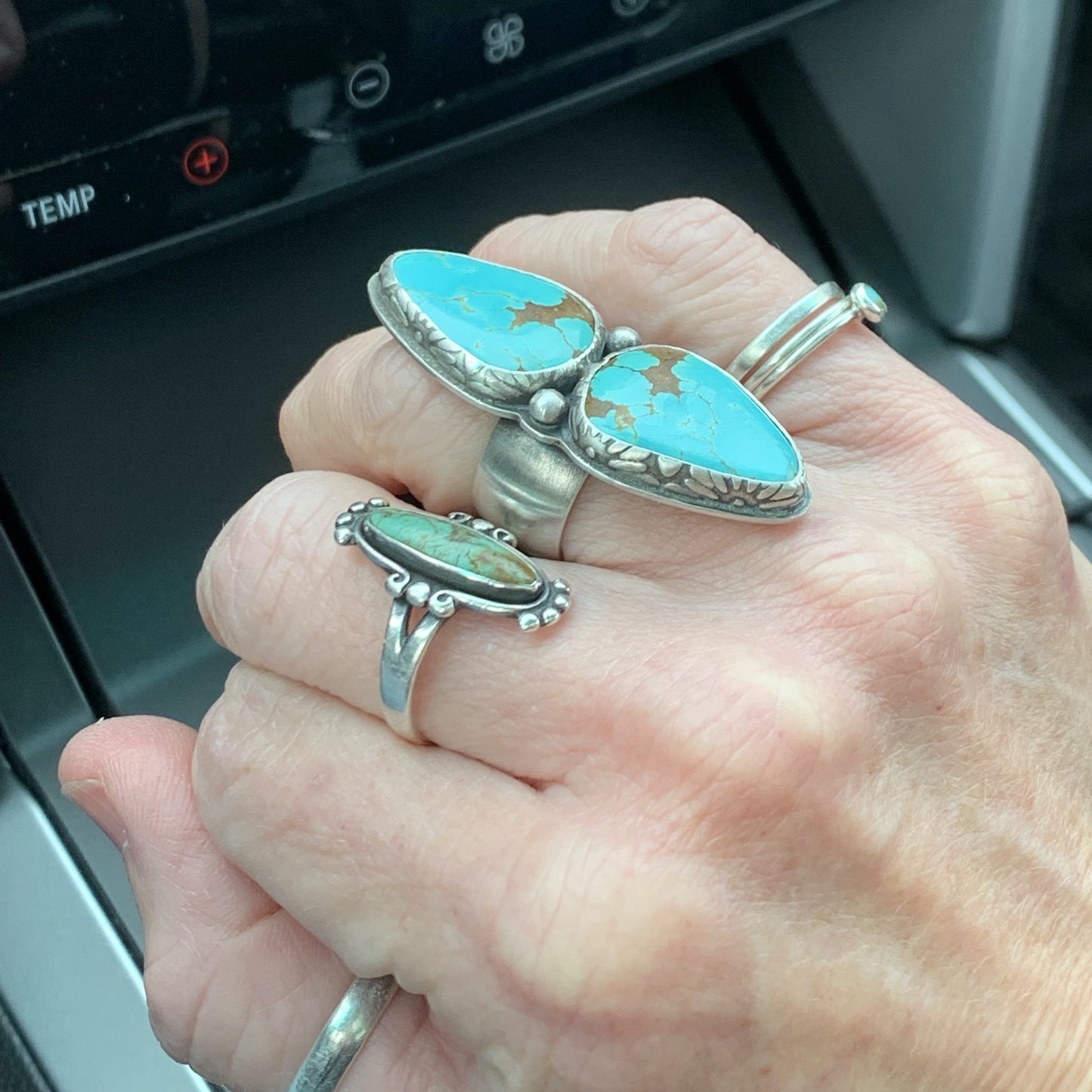 High Grade Number 8 Turquoise Ring, Wide Band Size 7 US