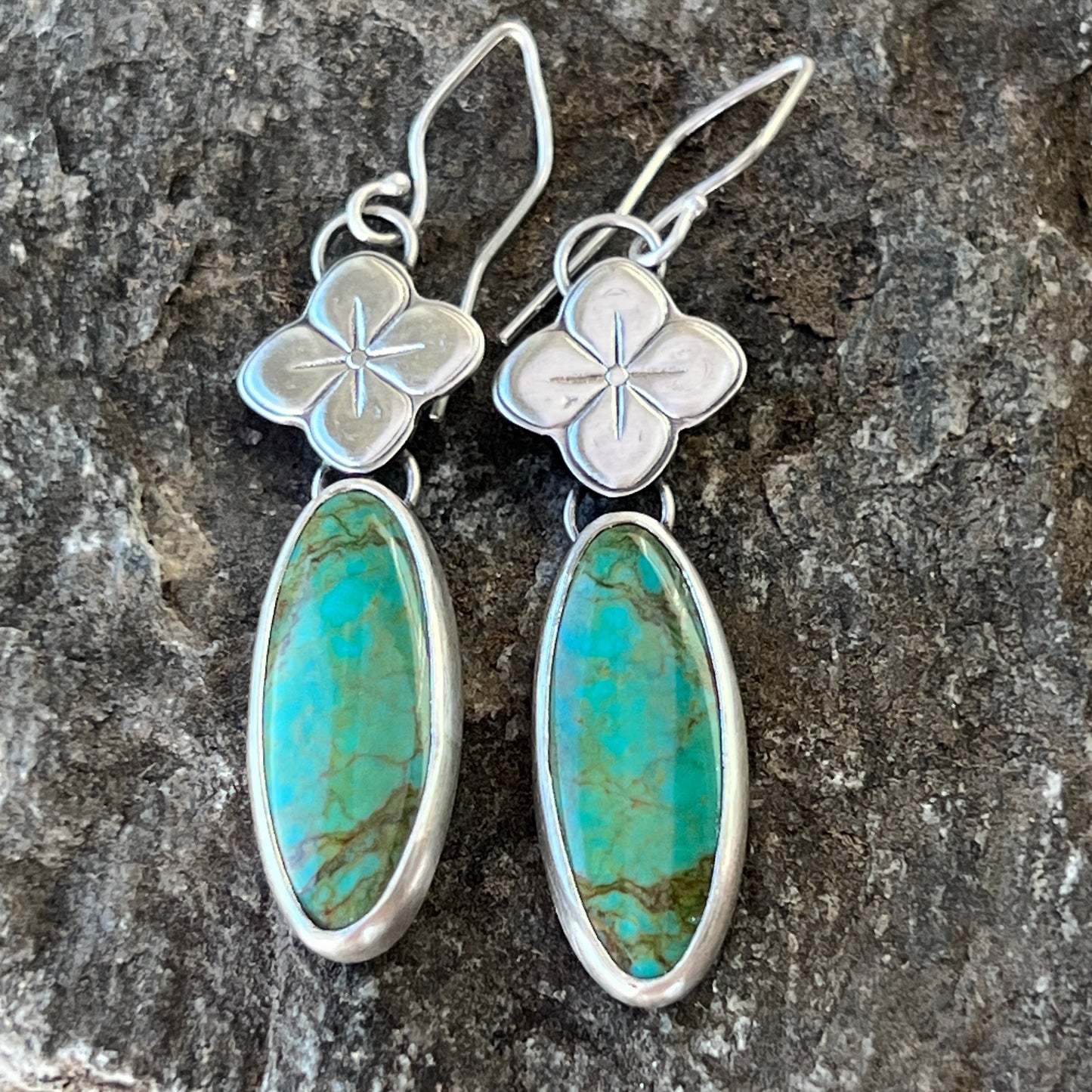 Green Turquoise Drop Earrings with Sterling Silver Link