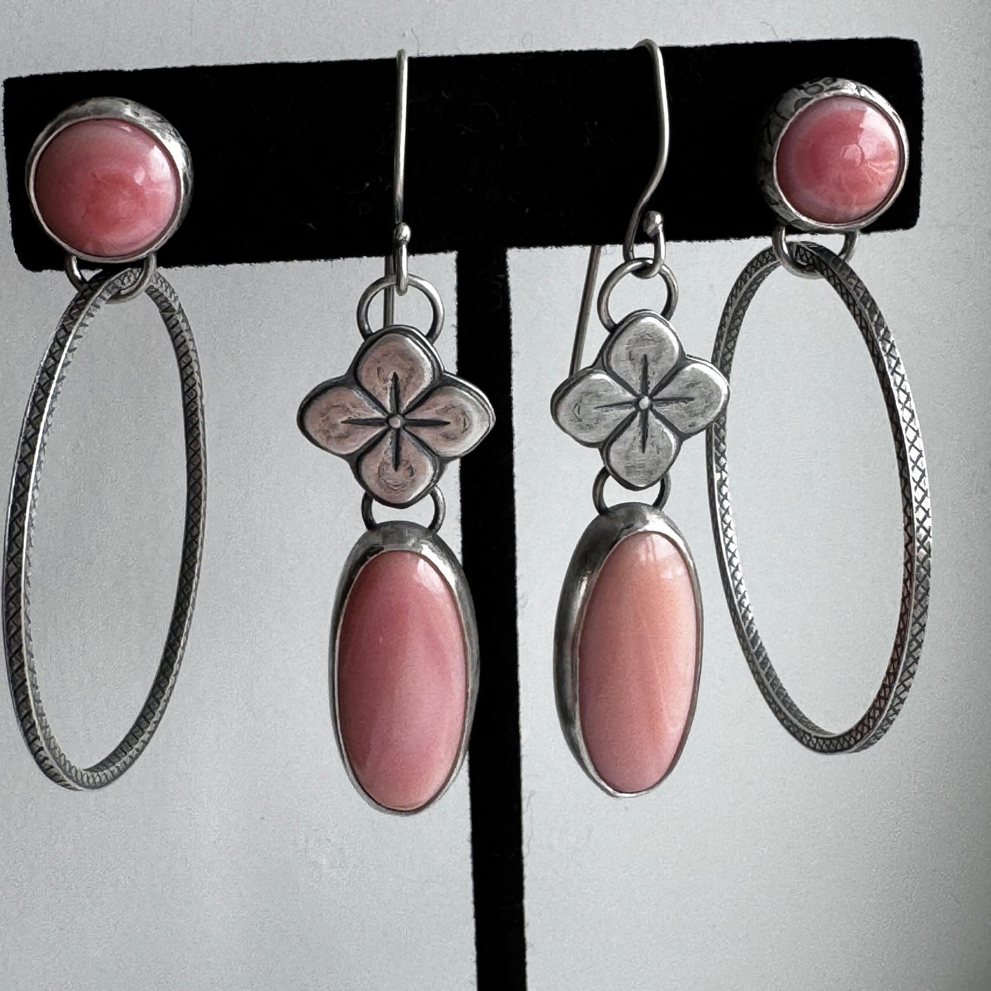 Pink Conch Shell Dangle Earrings with Flower Accent
