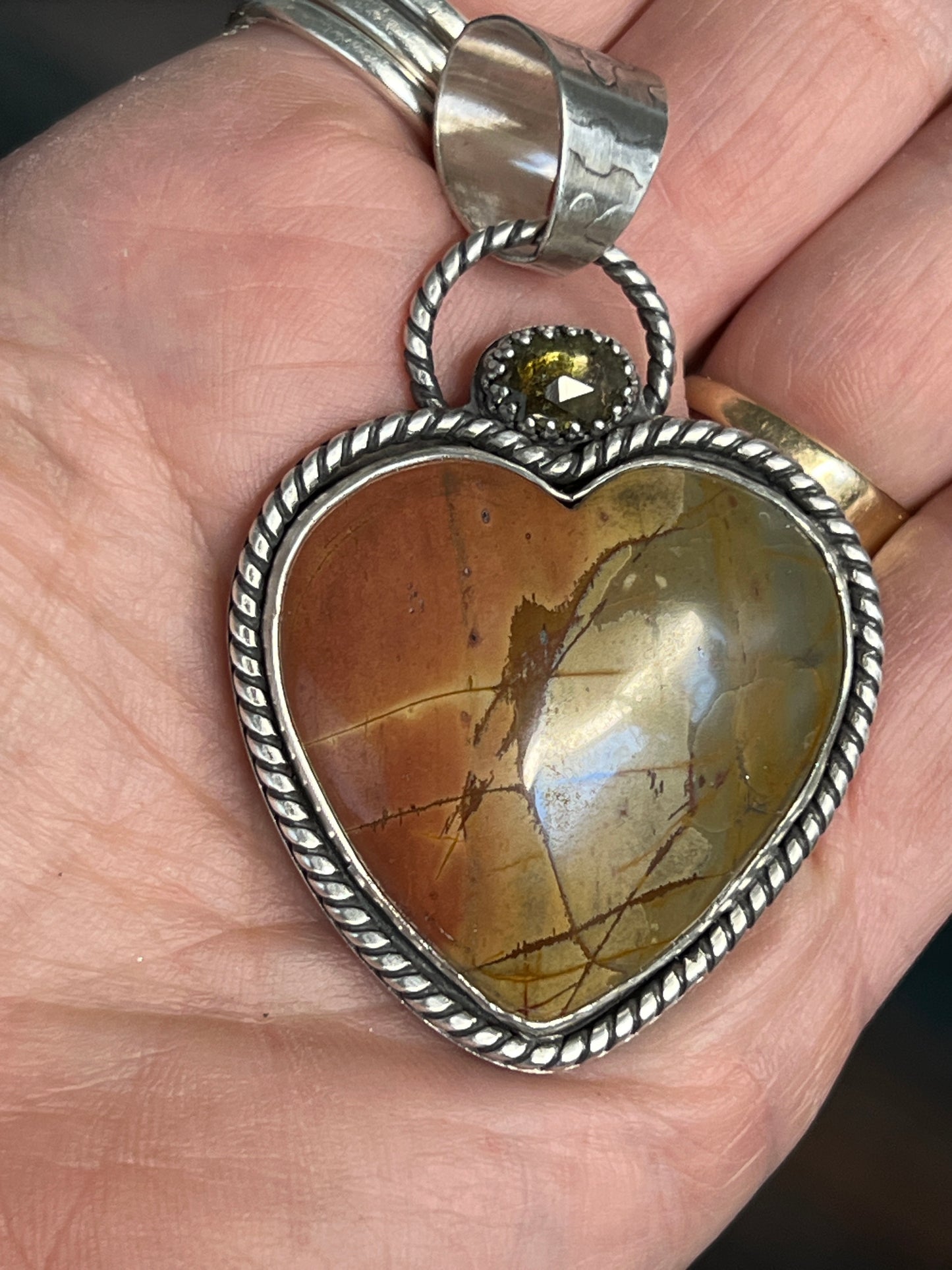 Cherry Creek Jasper Heart Pendant With Green Tourmaline