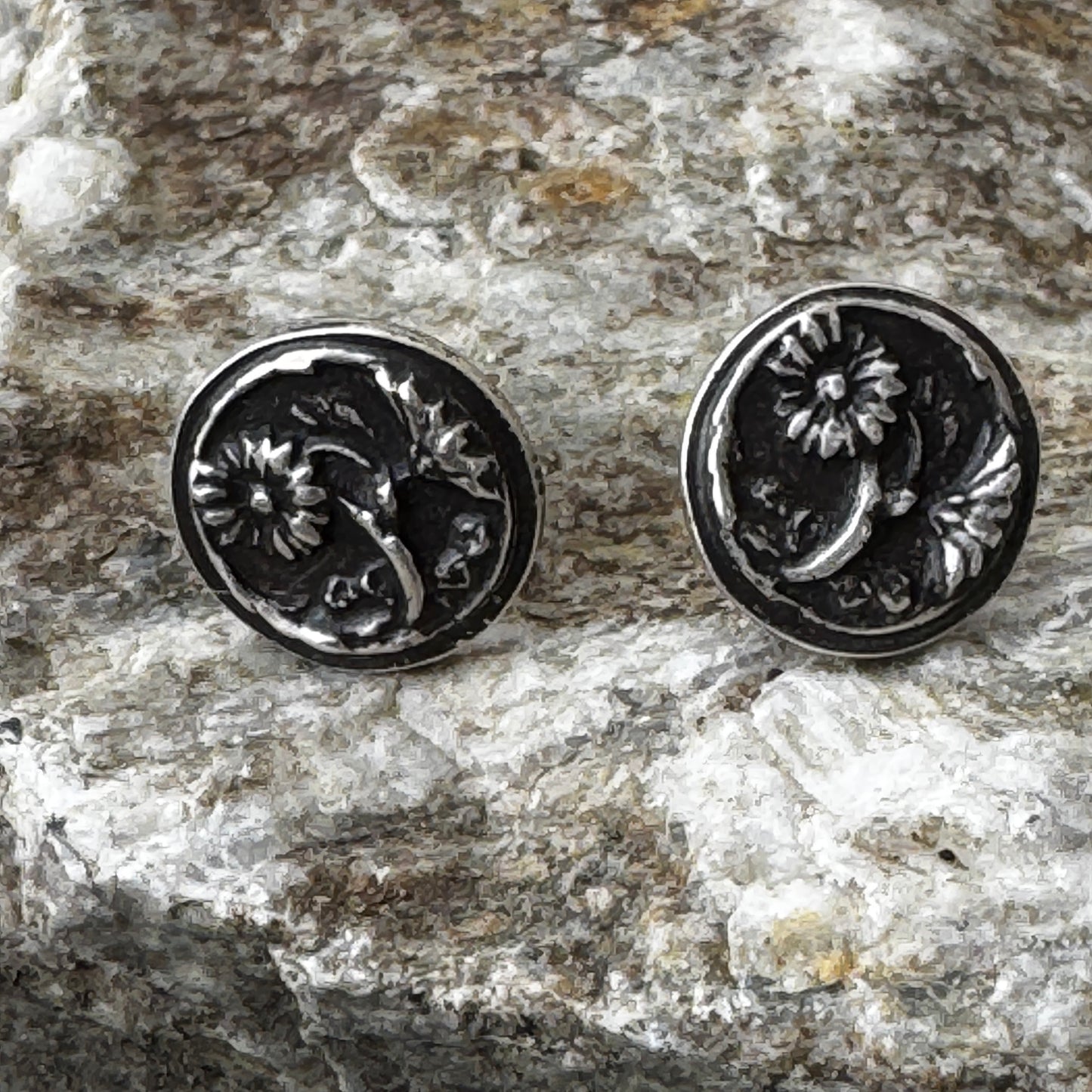 Solid Sterling Silver Flower Stud Earrings