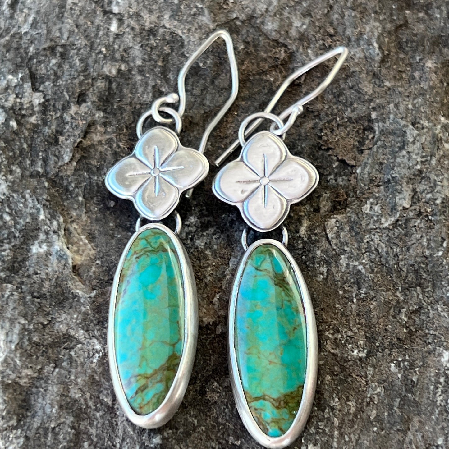 Green Turquoise Drop Earrings with Sterling Silver Link