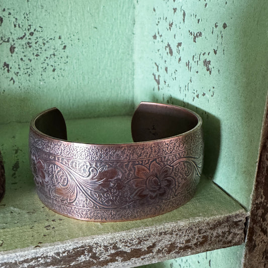 Wide Floral Copper Cuff, Synclastic