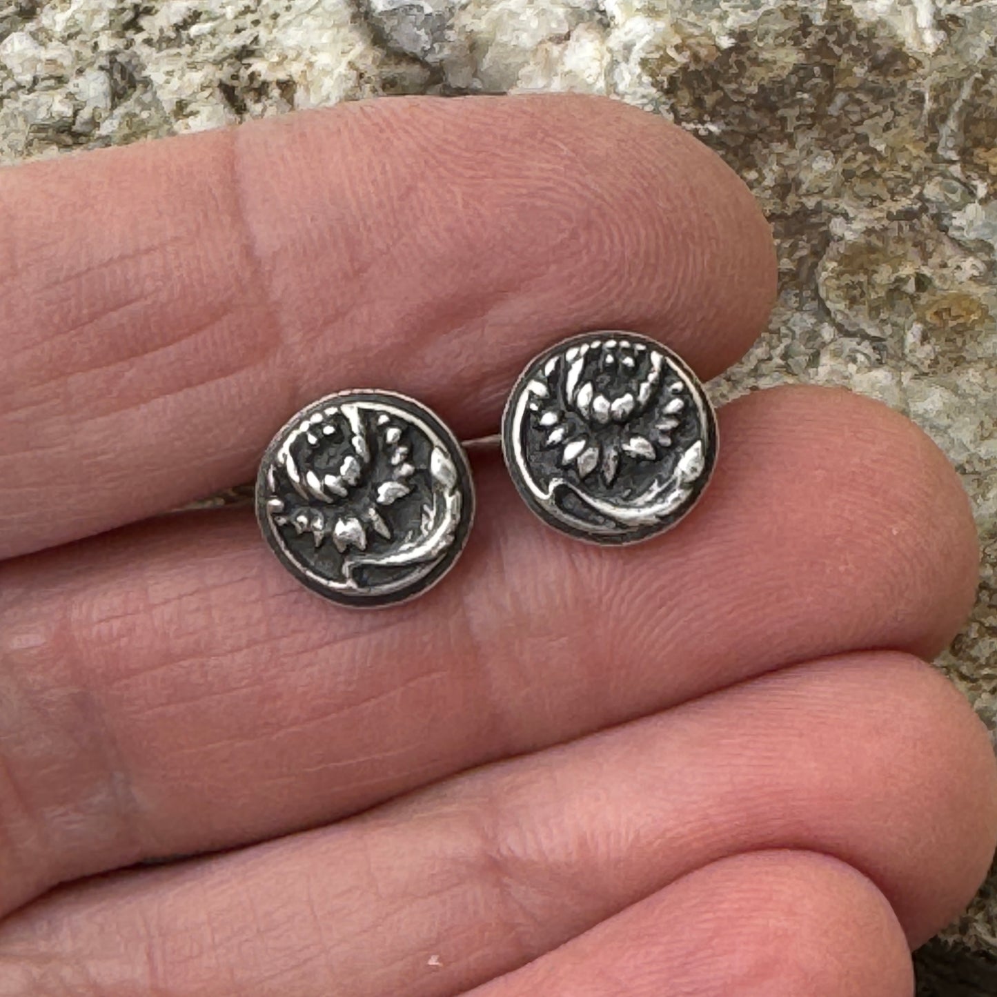 Chrysanthemum Flower Earrings, Sterling Silver Posts