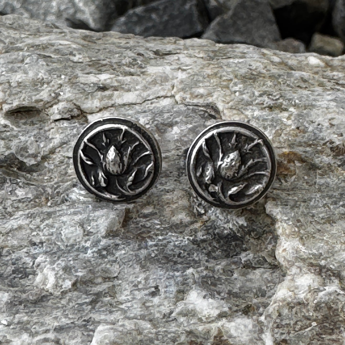 Artichoke Flower Earrings, Sterling Silver Stud Earrings