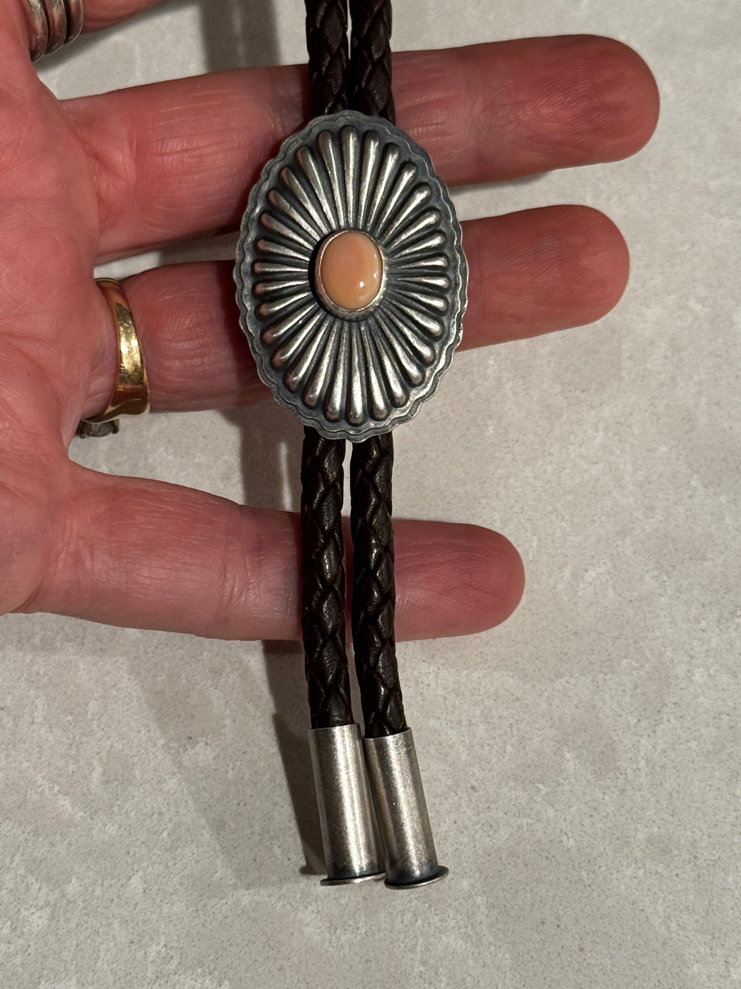 Pink Queen Conch Shell Concho Style  Bolo Tie Necklace