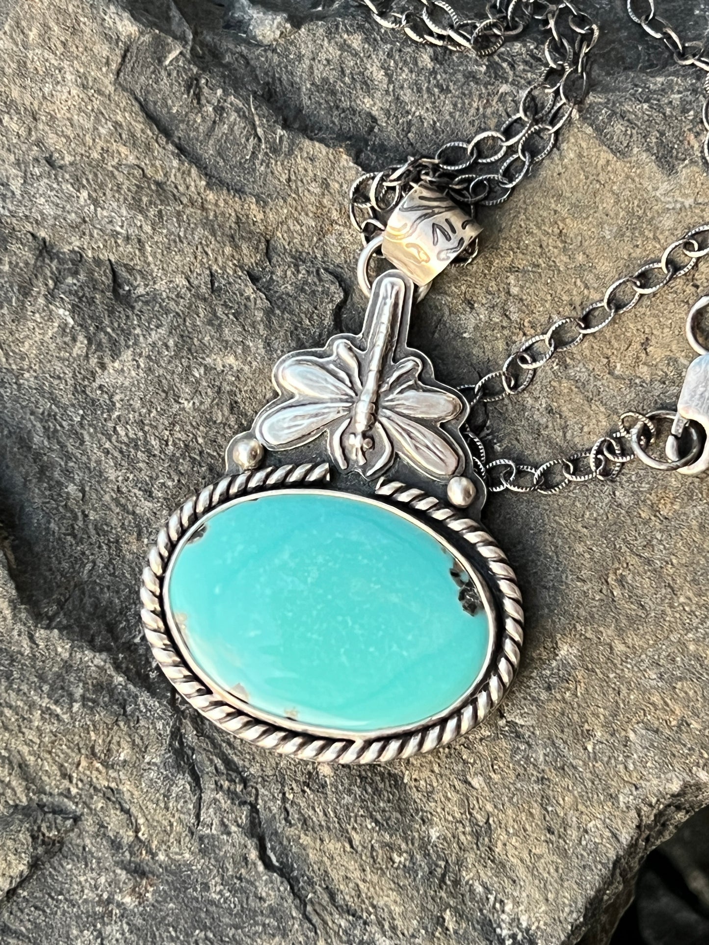 Campitos Turquoise Pendant with Sterling Silver Dragonfly