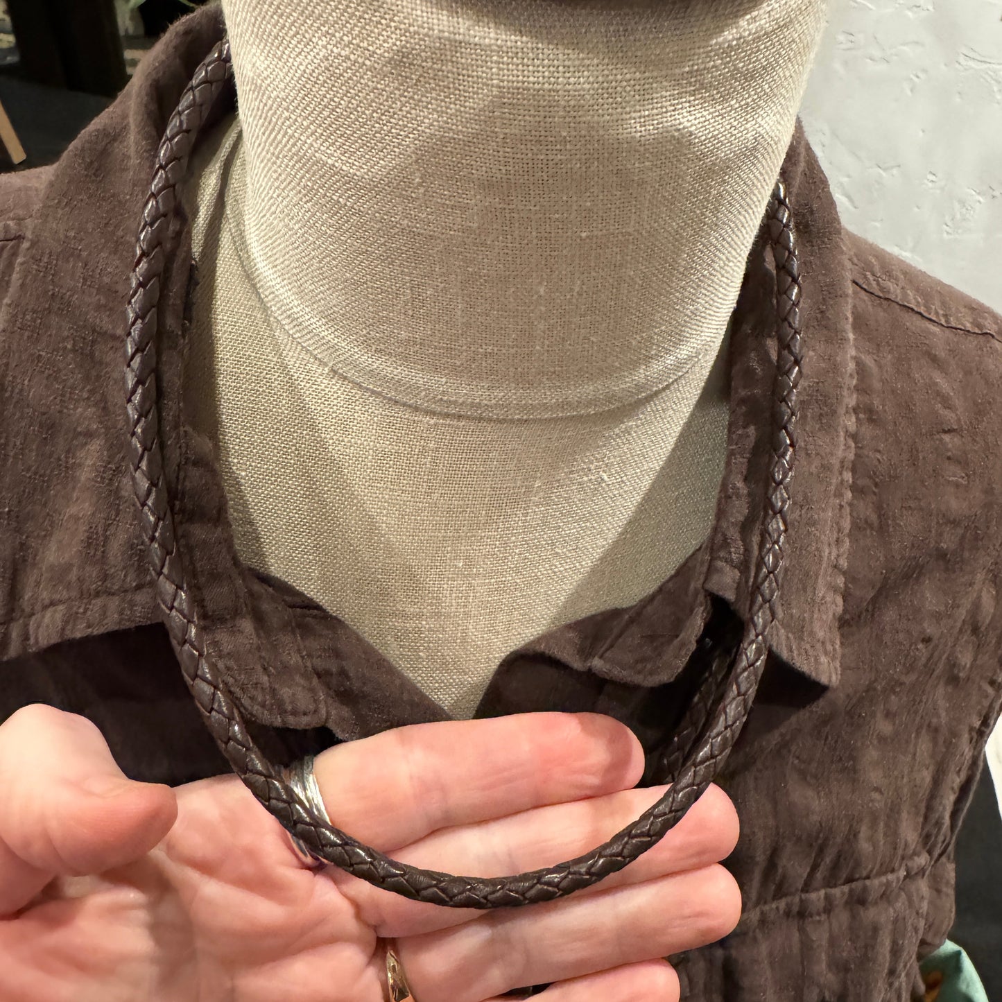 Dark Brown Leather Cord Necklace with Sterling Clasp