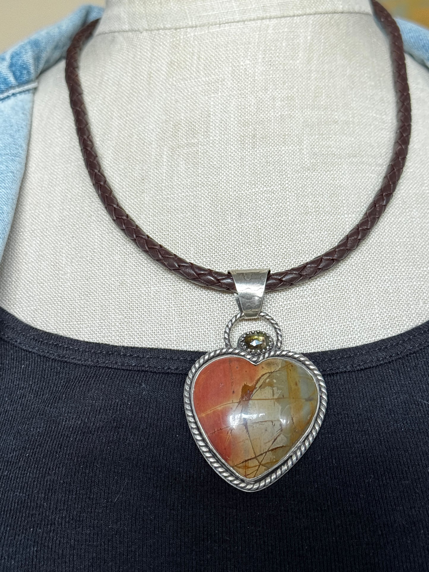 Cherry Creek Jasper Heart Pendant With Green Tourmaline