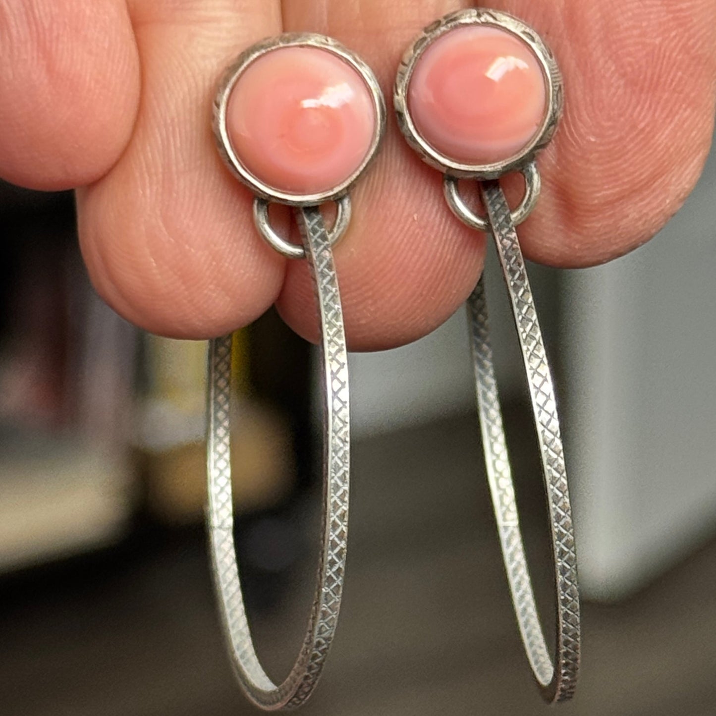 Pink Conch Shell Post Hoop Earrings