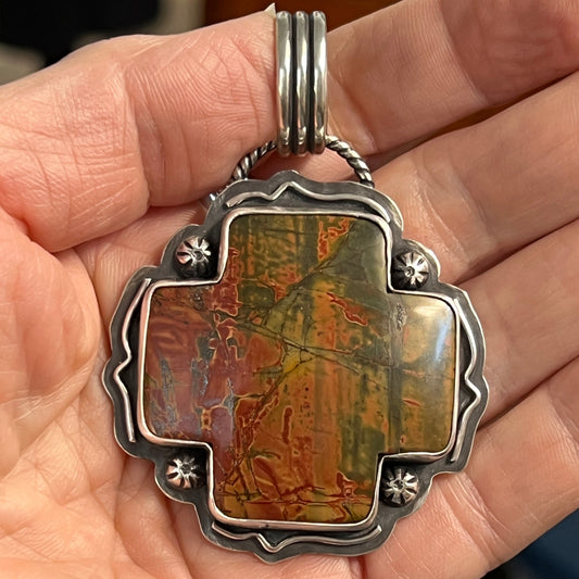 Cherry Creek Jasper Cross Pendant, Sterling Silver