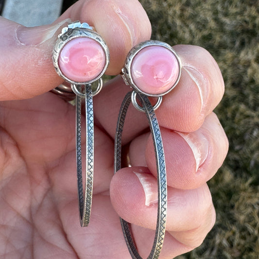 Pink Conch Shell Post Hoop Earrings