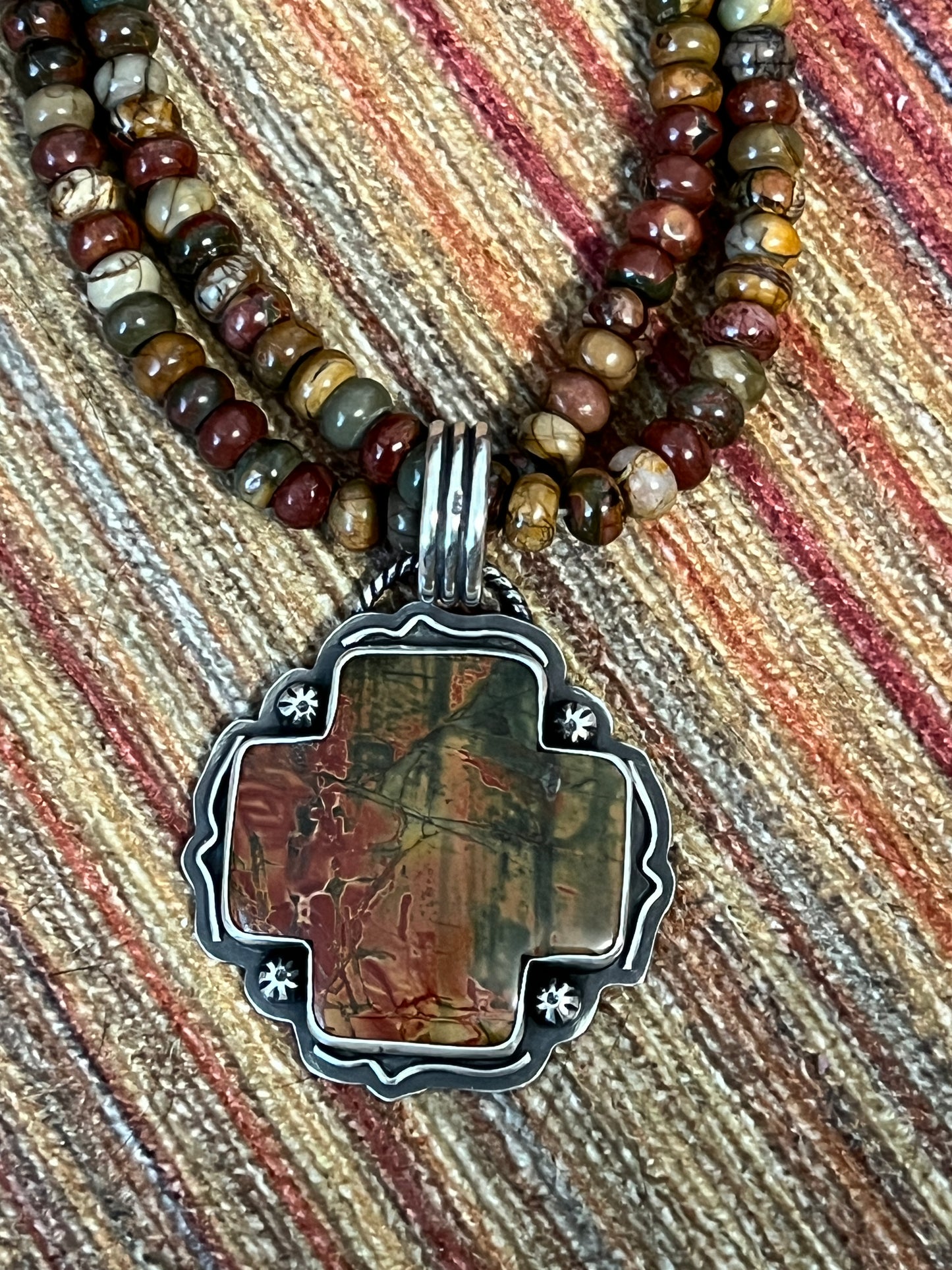 Cherry Creek Jasper Cross Pendant, Sterling Silver