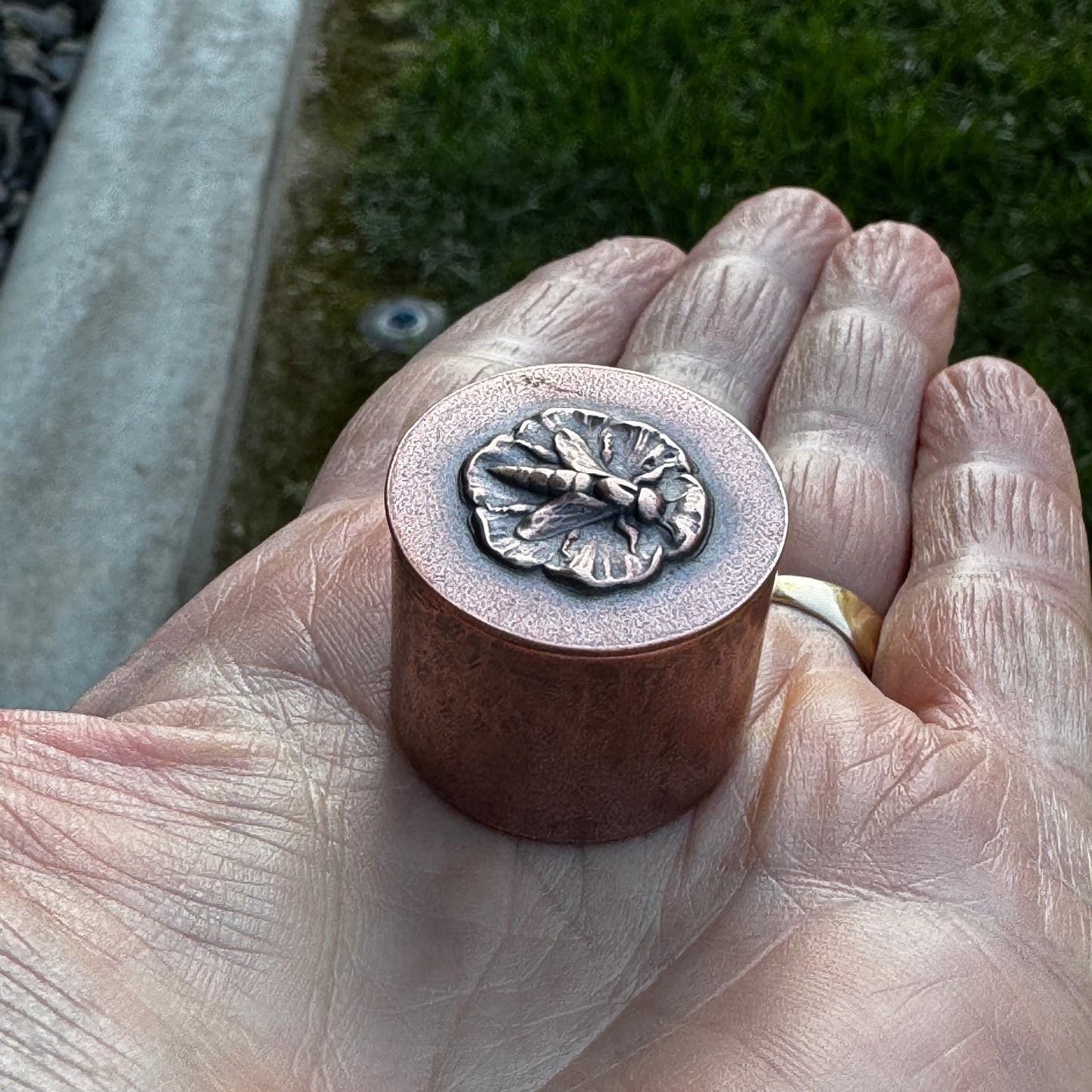 Copper Trinket Box With Bee Lid, Proposal Box