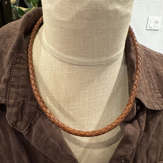 Light Brown Leather Cord Necklace with Sterling Clasp