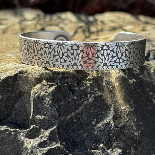 Mandala Patterned Sterling Silver Cuff Bracelet