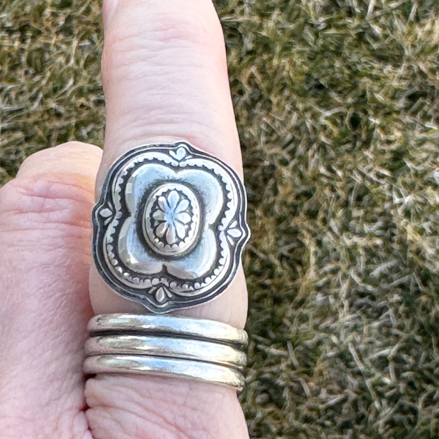 Southwest Design Sterling Silver Ring or Scarf Slide, Size 8.75 US