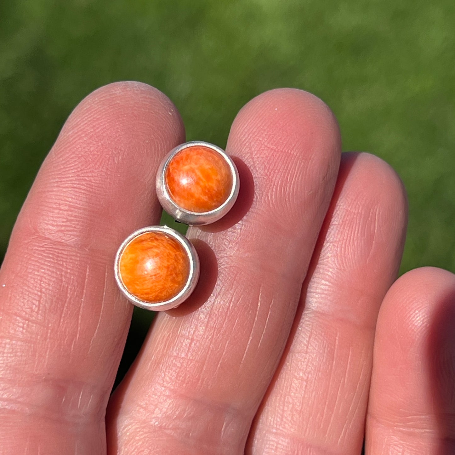 Orange Red Spiny Oyster Stud Earrings