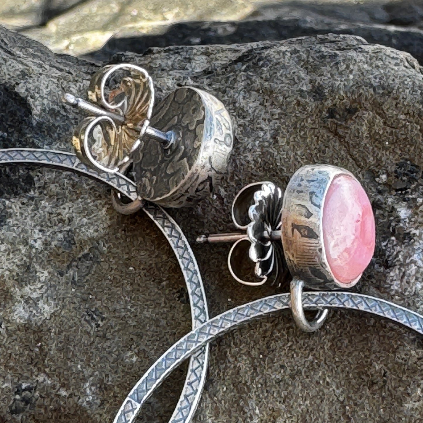 Pink Conch Shell Post Hoop Earrings