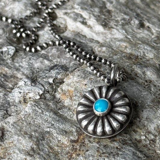 Sterling Silver Concho Pendant with Kingman Turquoise Stone Setting