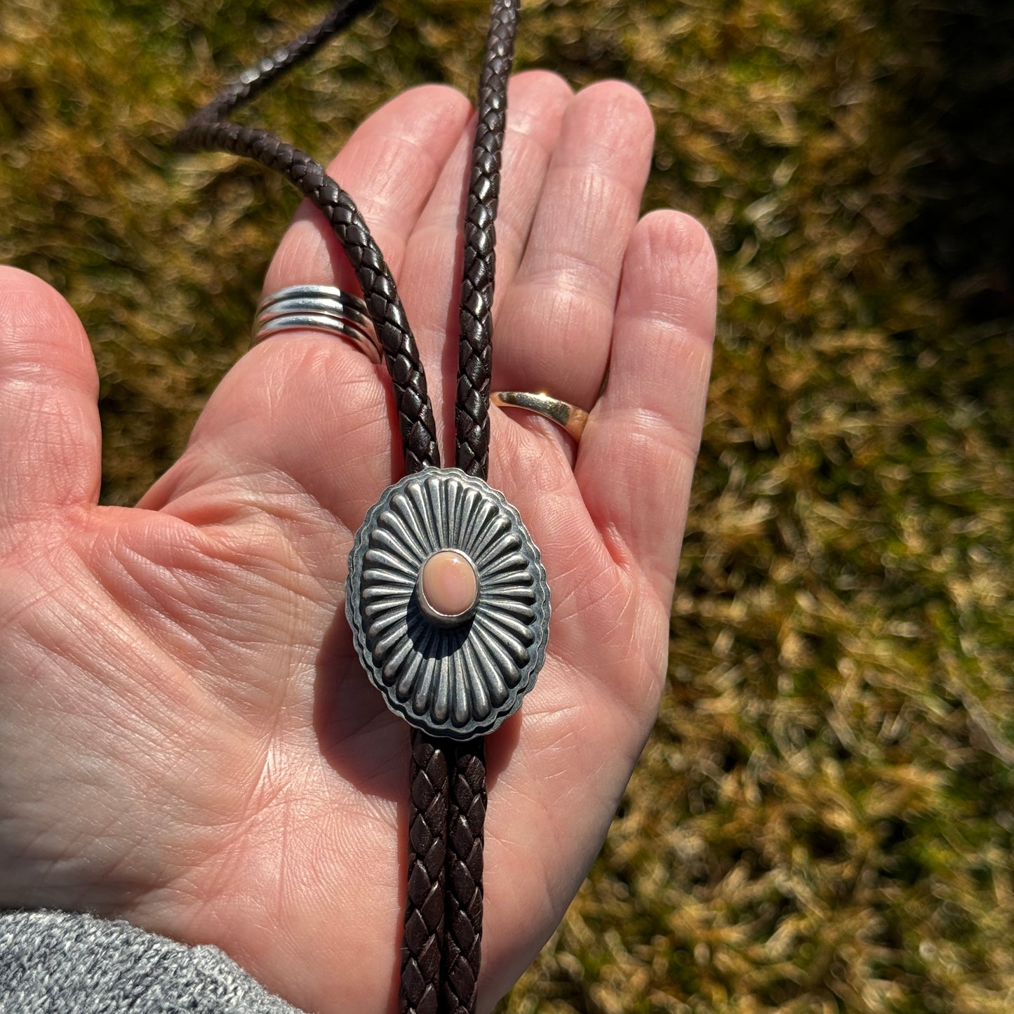 Pink Queen Conch Shell Concho Style  Bolo Tie Necklace