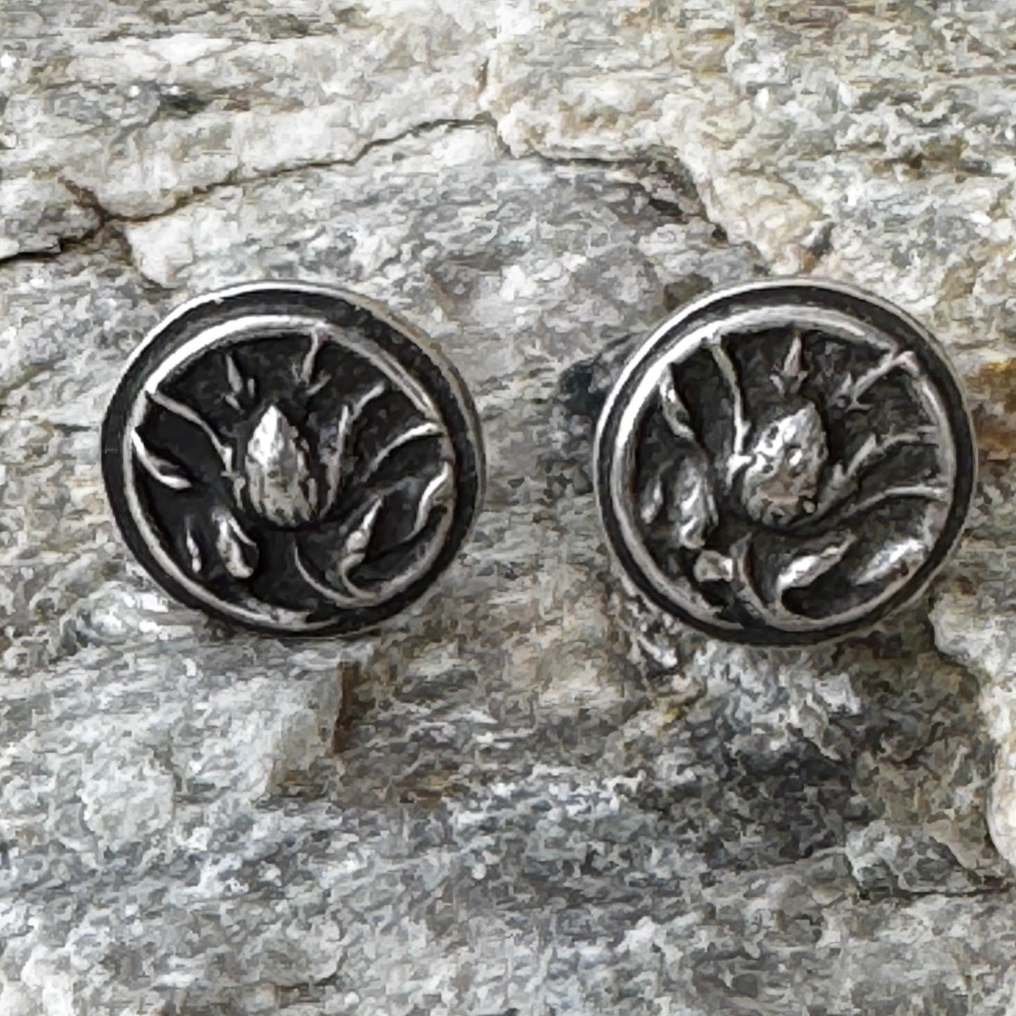 Artichoke Flower Earrings, Sterling Silver Stud Earrings